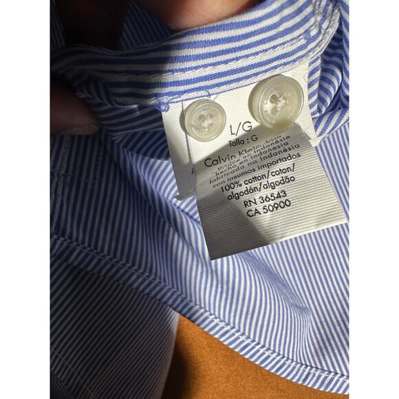 Calvin Klein Blue White Classic Striped Button Down Shirt NWT Roll Tab Sleeve - Picture 10 of 16